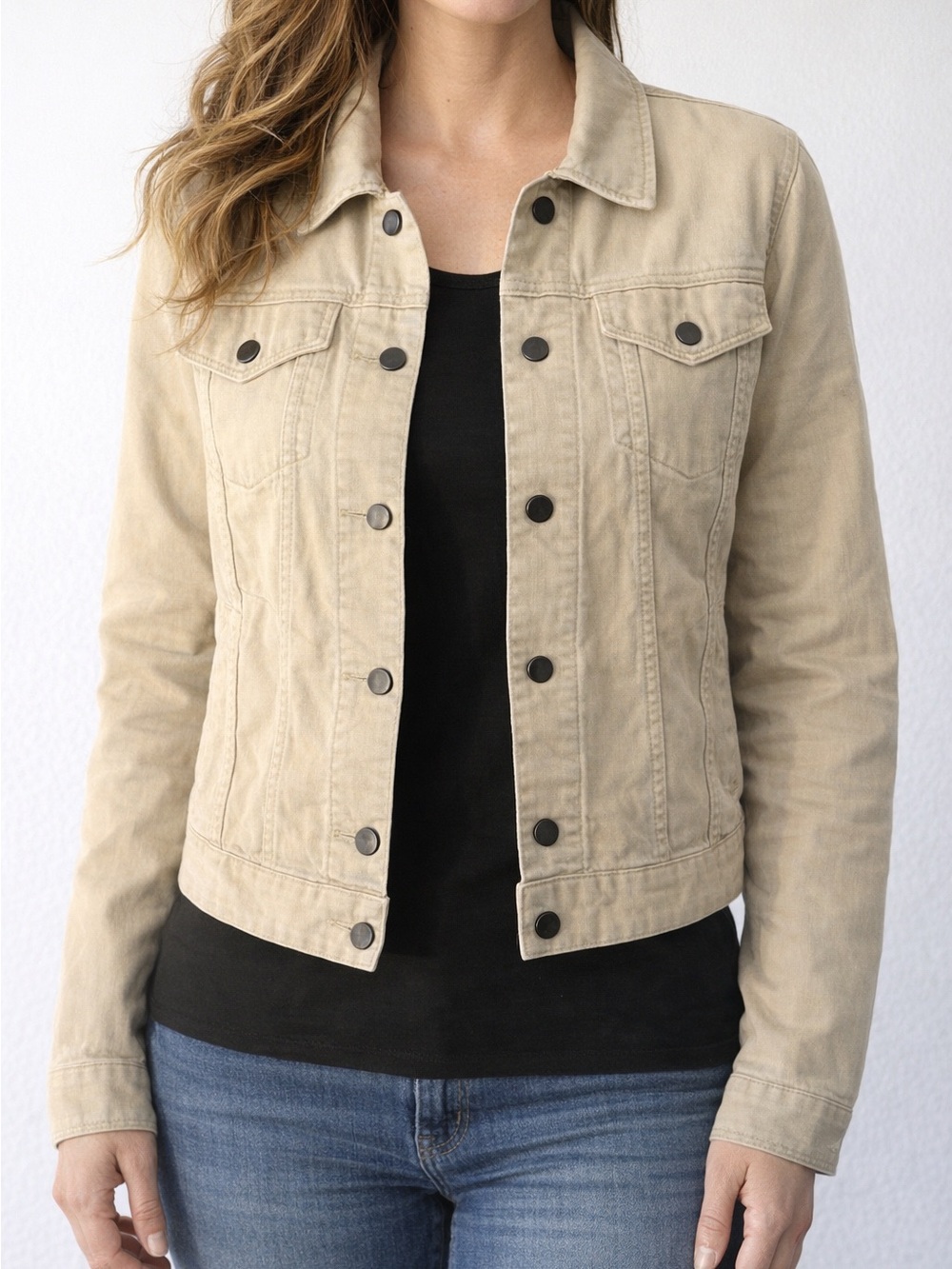 GAP Beige Denim Jacket - Classic Button-Front Jean Jacket